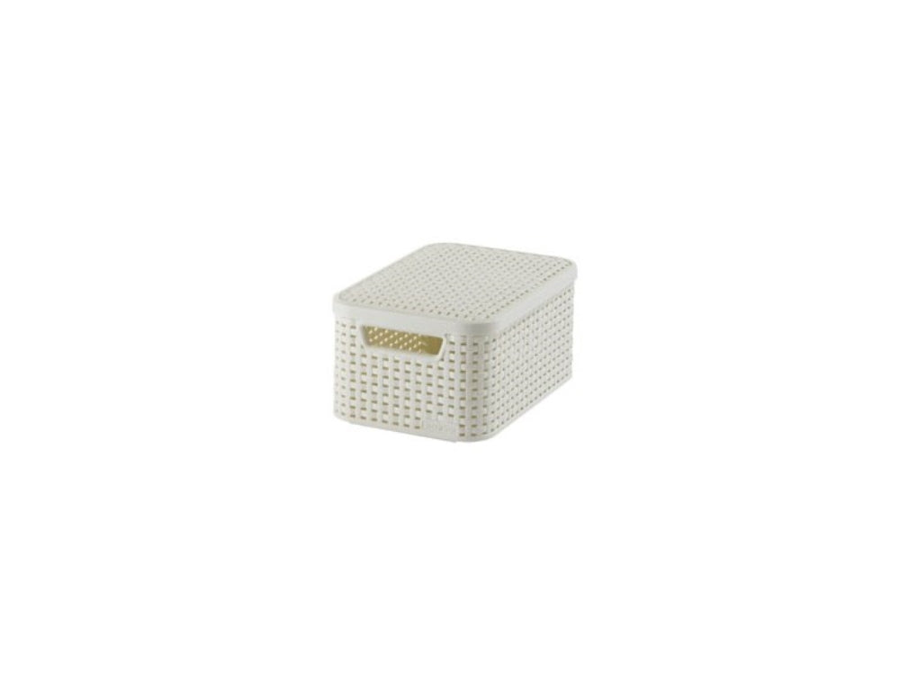 Style mand S met deksel rotanstyle ivoor (lxbxh 28x19x14cm)
