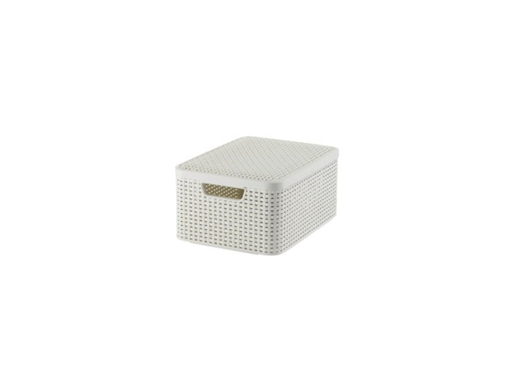 Style mand M met deksel rotanstyle ivoor (lxbxh 38x28x19cm)