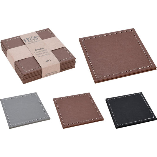 Onderzetterset kunstleer 4-delig 10x10cm