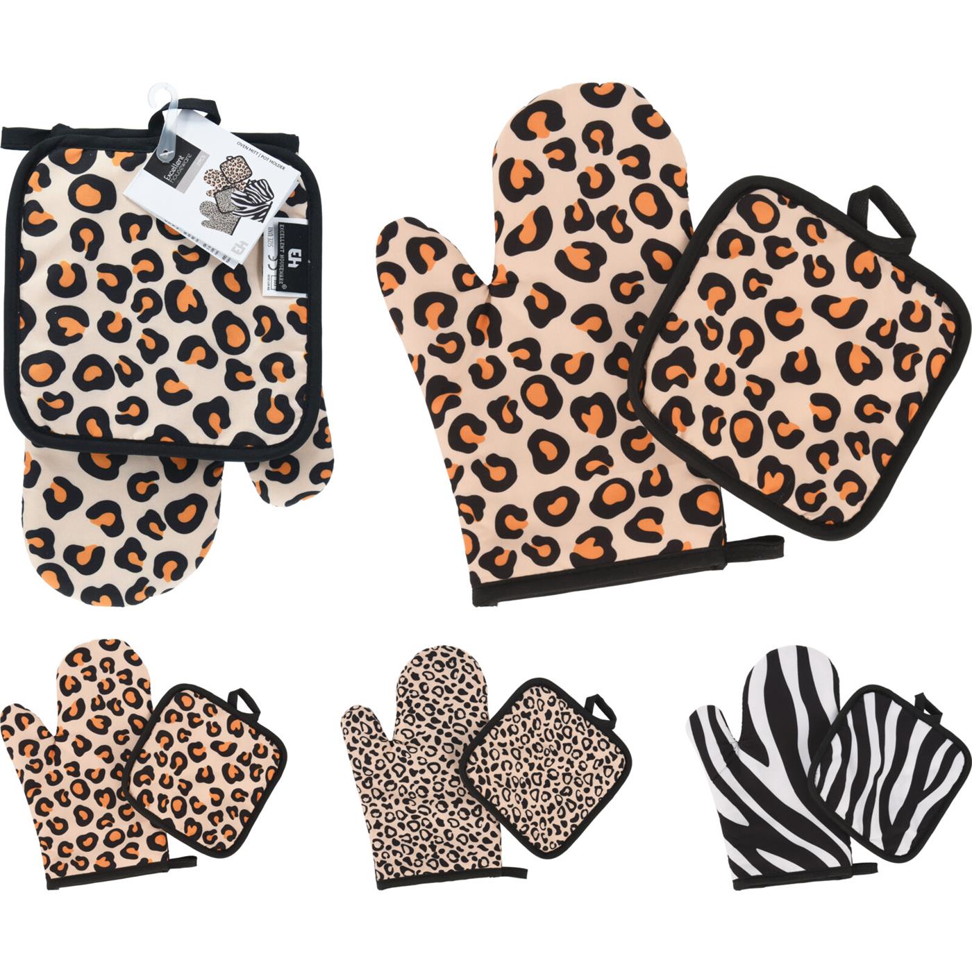 Ovenwant en pannenlap set dierenprint 2-delig