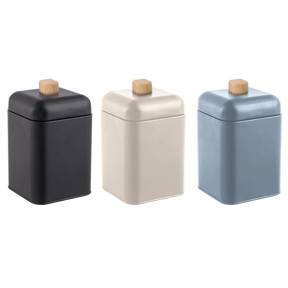 Voorraadpot blik hout knop 11,2x11,2x19cm
