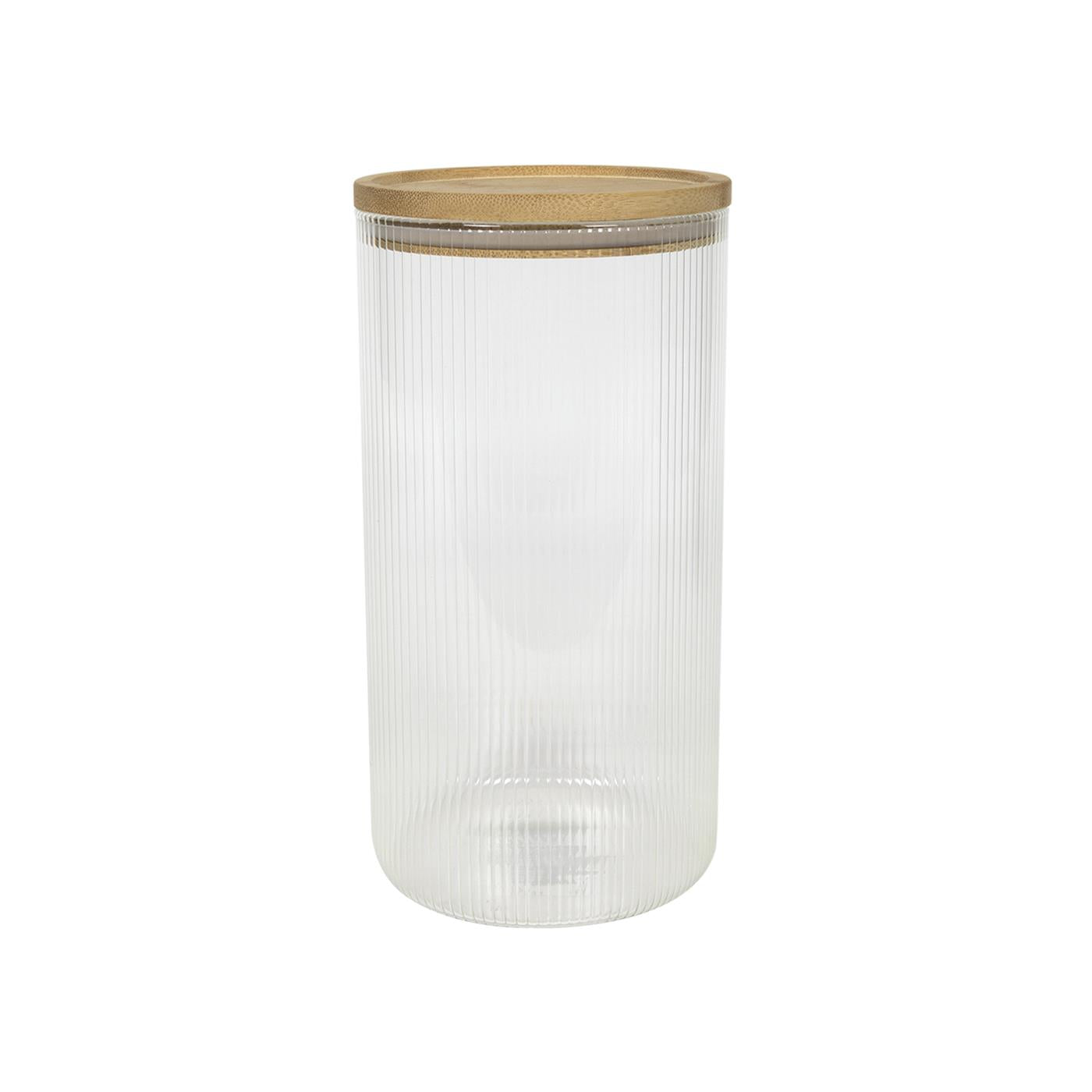 Voorraadpot boro lines glas met bamboe deksel Ø11x22cm