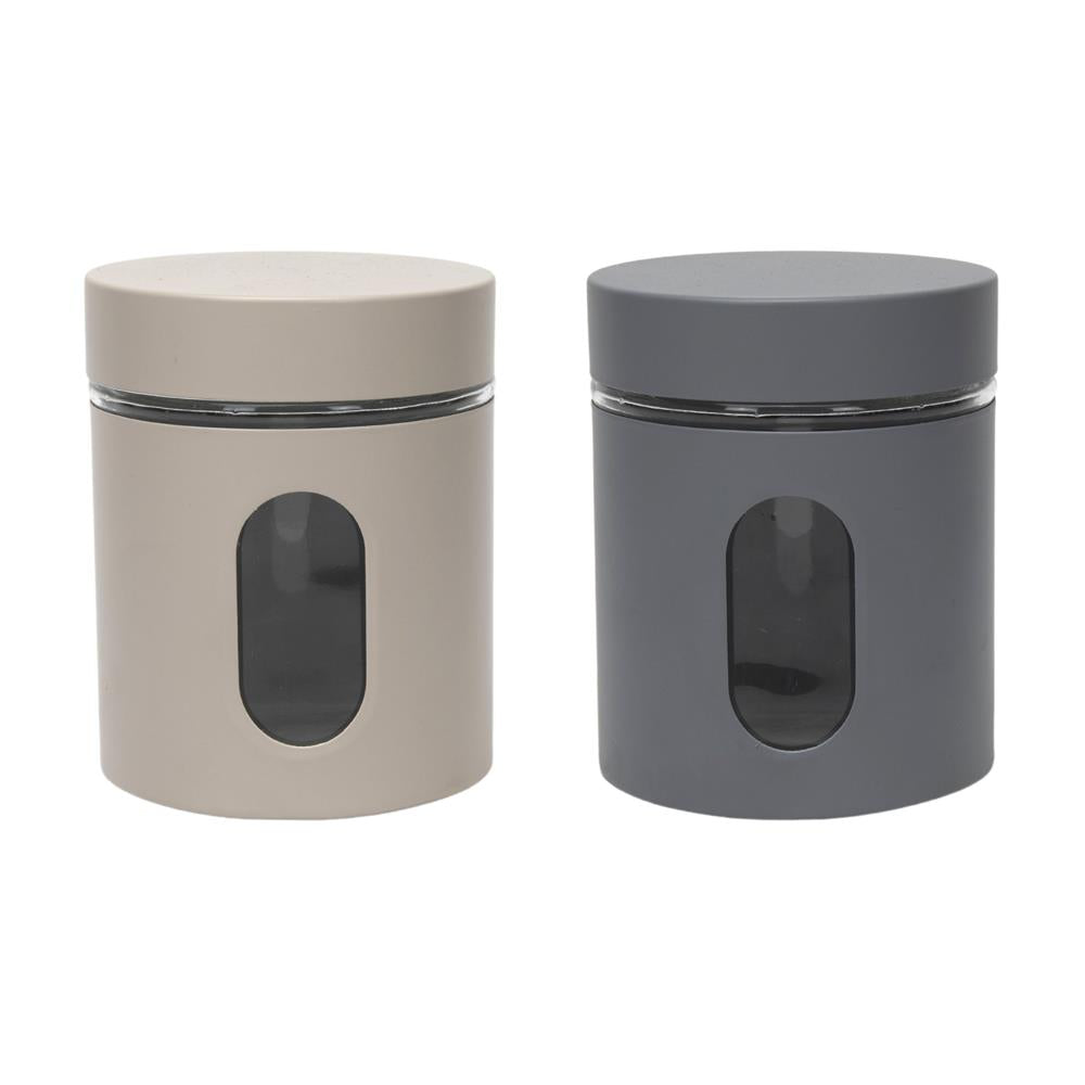 Voorraadpot venster zand of licht grijs mat 10x10x12.5cm 600ml