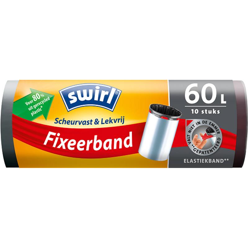 Pedaalemmerzak met elastische fixeerband 60L rol a 10 zakken 680x730mm voor 80% uit gerecycled plastic
