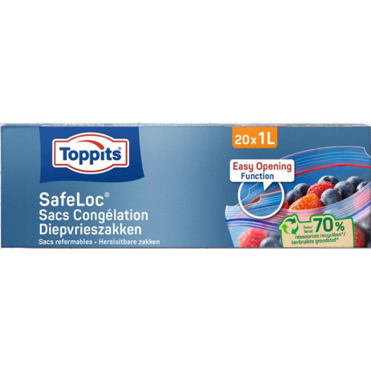 Diepvrieszakken 1 liter Safeloc met dubbele Zip-sluiting, pak a 20 stuks