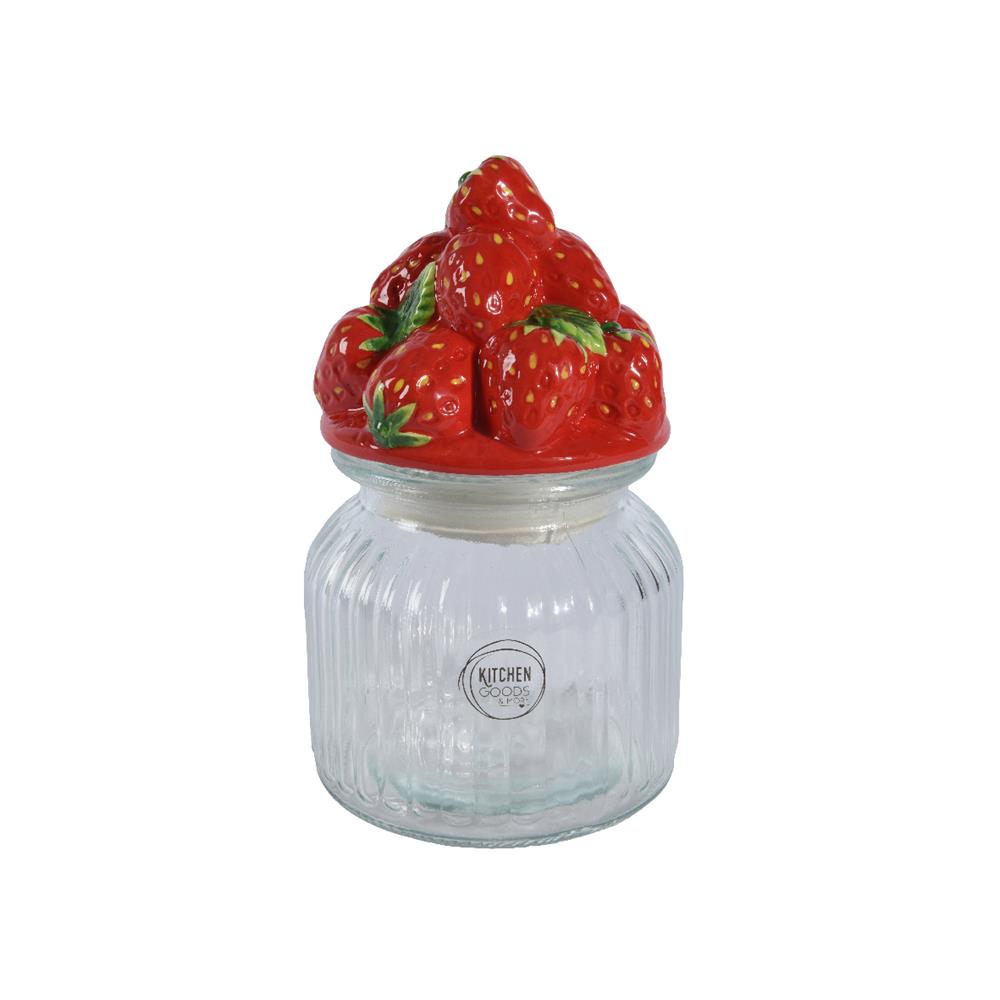 Voorraadpot Aardbei van glas/aardewerk dia.11x19cm
