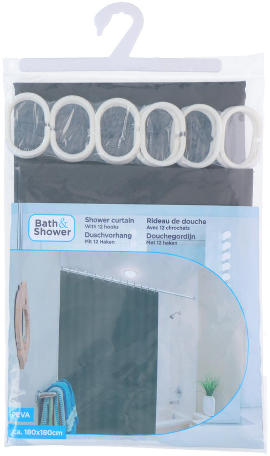 Douchegordijn PEVA met 12 ringen 180x180cm