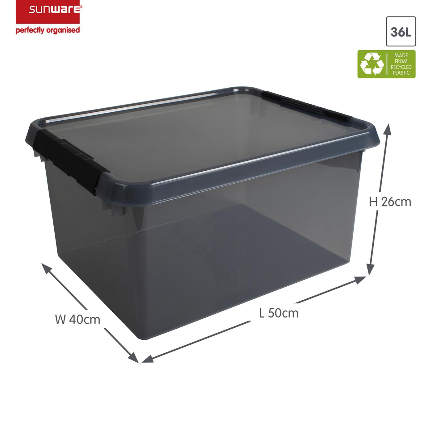 Comfort Line opbergbox 36L met deksel transparant grijs