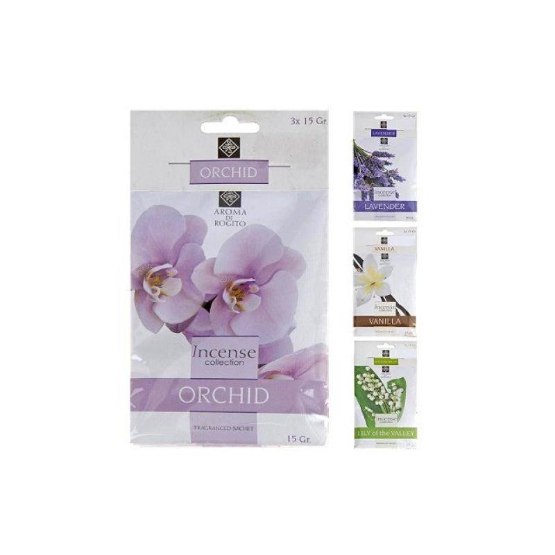 Geurzakjes set a 3 stuks 15gr lavendel, lily of the valley, vanille of orchidee