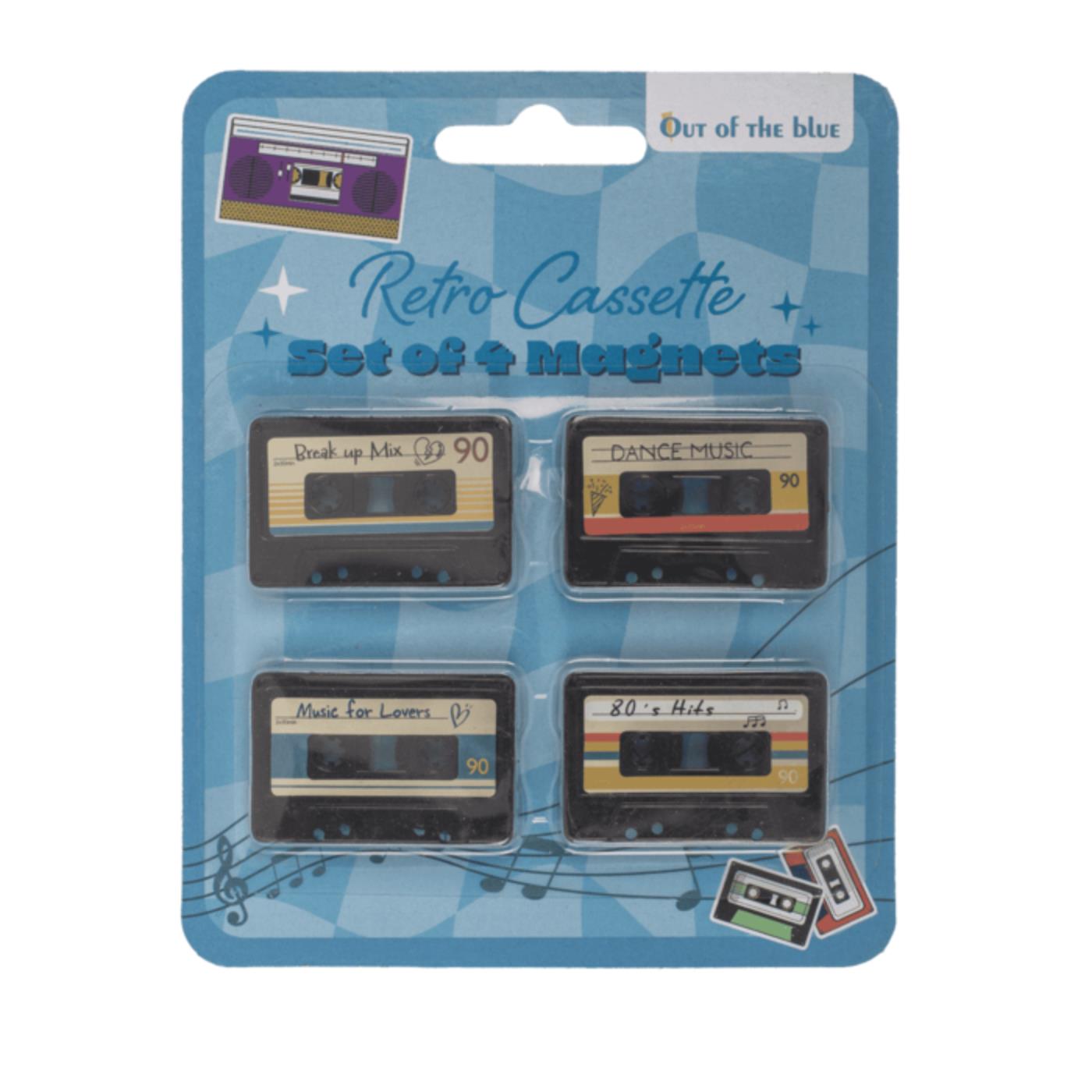 Koelkastmagneten Retro Cassette 3x4cm set van 4 stuks