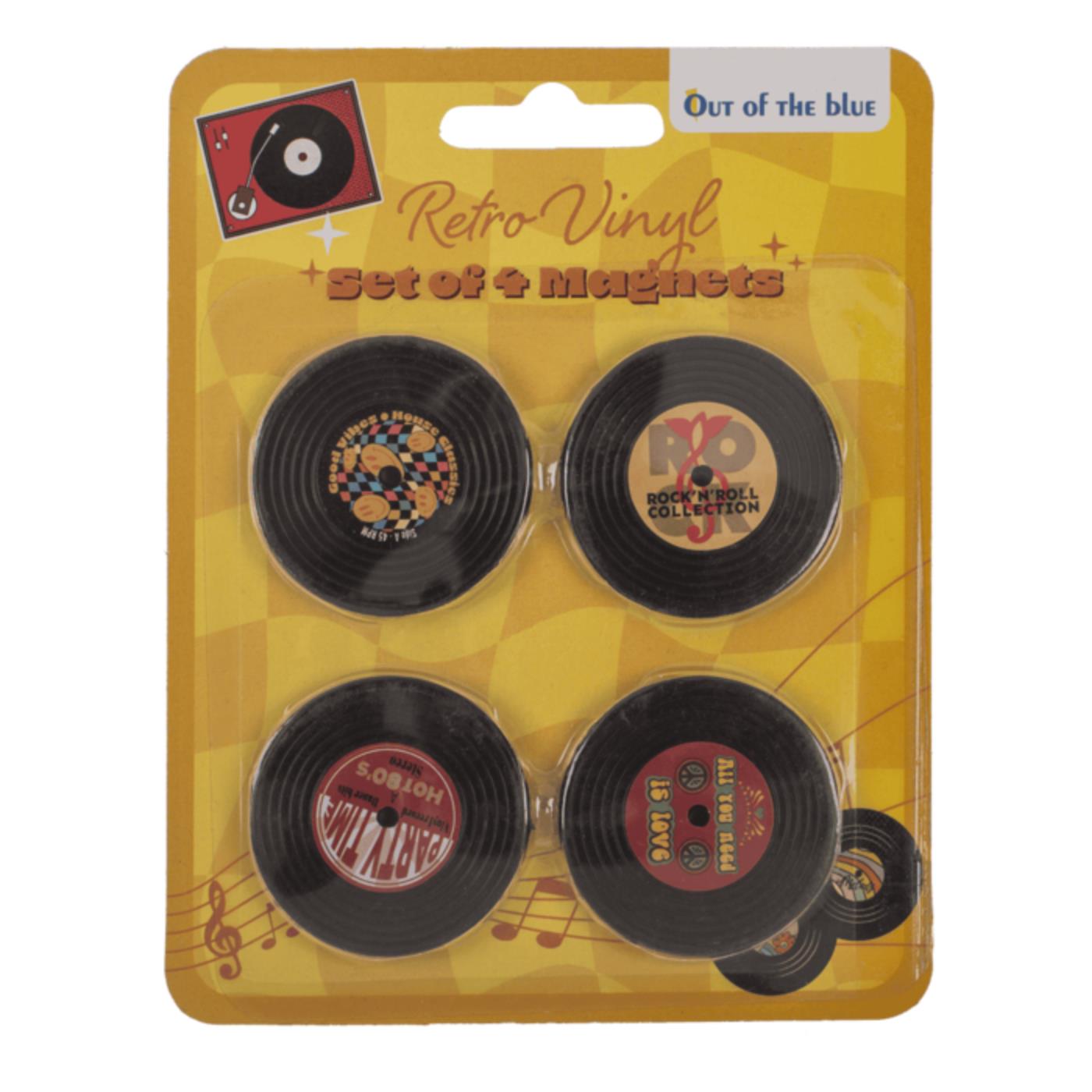 Koelkastmagneten Retro LP 4x4 cm set van 4 stuks