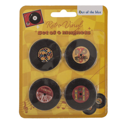 Koelkastmagneten Retro LP 4x4 cm set van 4 stuks