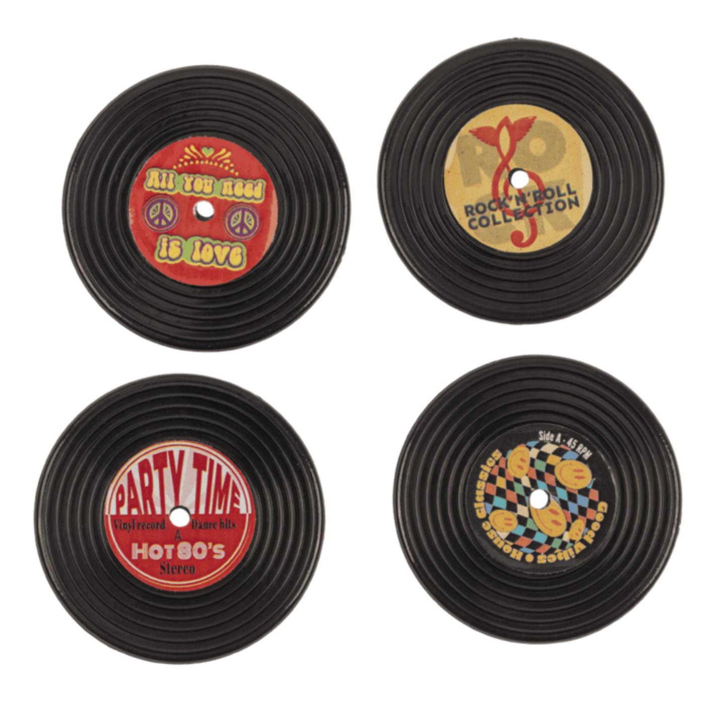 Koelkastmagneten Retro LP 4x4 cm set van 4 stuks