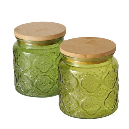 Voorraadpot Imola 500 ml dia10x11cm glas gelakt met bamboe deksel  groen