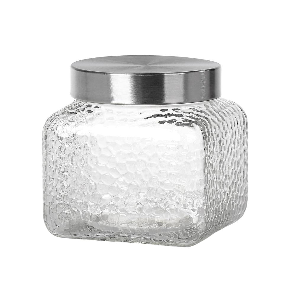 Voorraadpot glas vierkant Frosty relief 1350ml 12,7x12,7x13cm