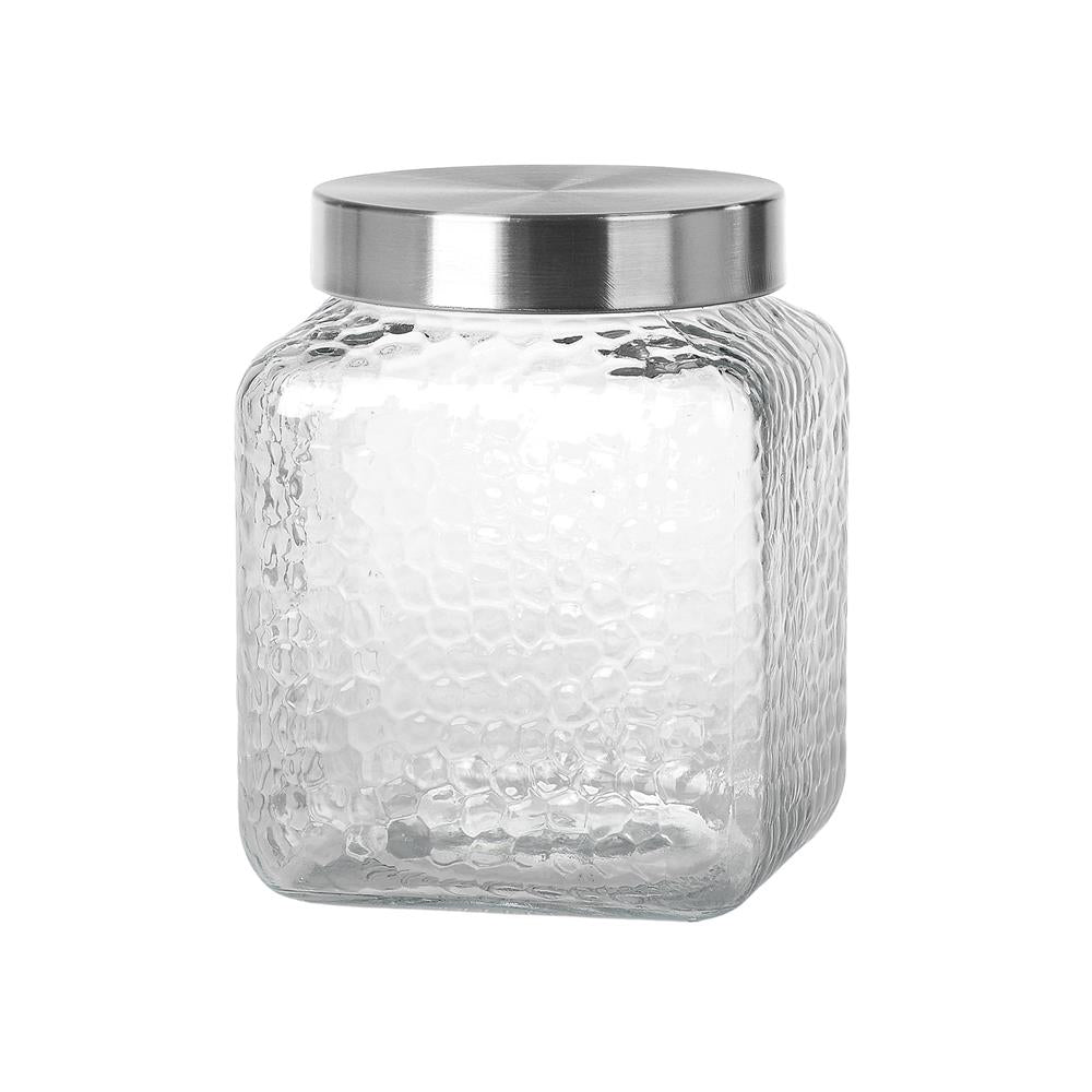 Voorraadpot glas vierkant Frosty relief 1950ml 12,7x12,7x16,5cm