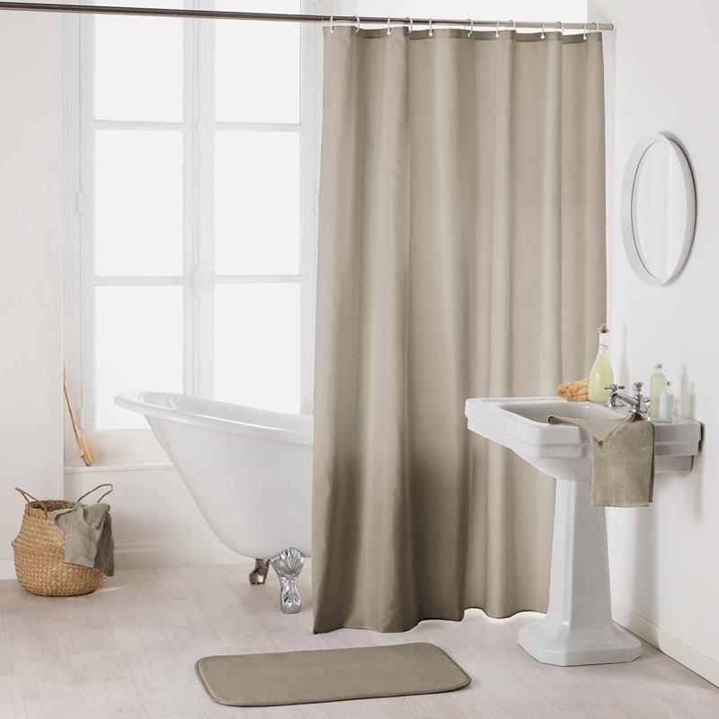 Douchegordijn Uni Textiel 100% polyester 180x200cm taupe kompleet met ophangringen