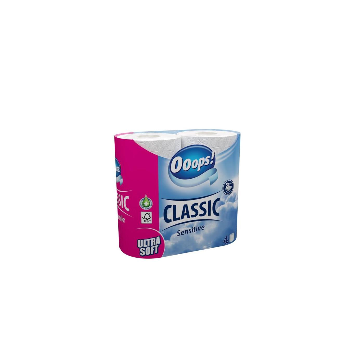 Ooops! Classic Sensitive Toiletpapier 3-laags pak a 4 rol