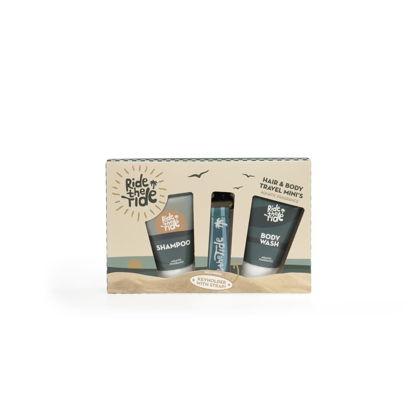 Source Balans Bad Giftset Ride the Tide met sleutelhanger 50ml douchegel en 50ml shampoo,