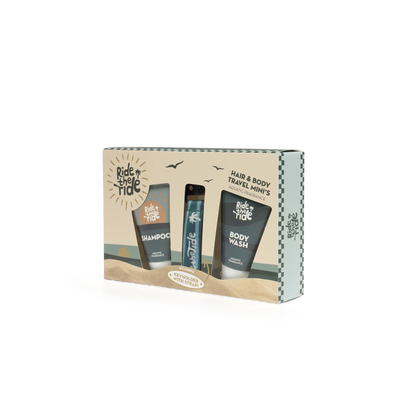 Source Balans Bad Giftset Ride the Tide met sleutelhanger 50ml douchegel en 50ml shampoo,