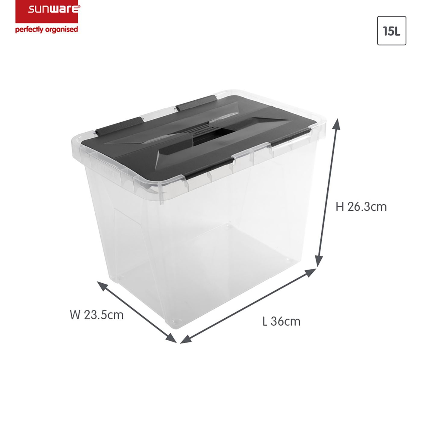 Onyx opbergbox 15L transparant antraciet