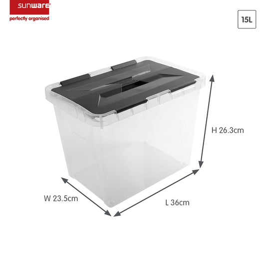Onyx opbergbox 15L transparant antraciet