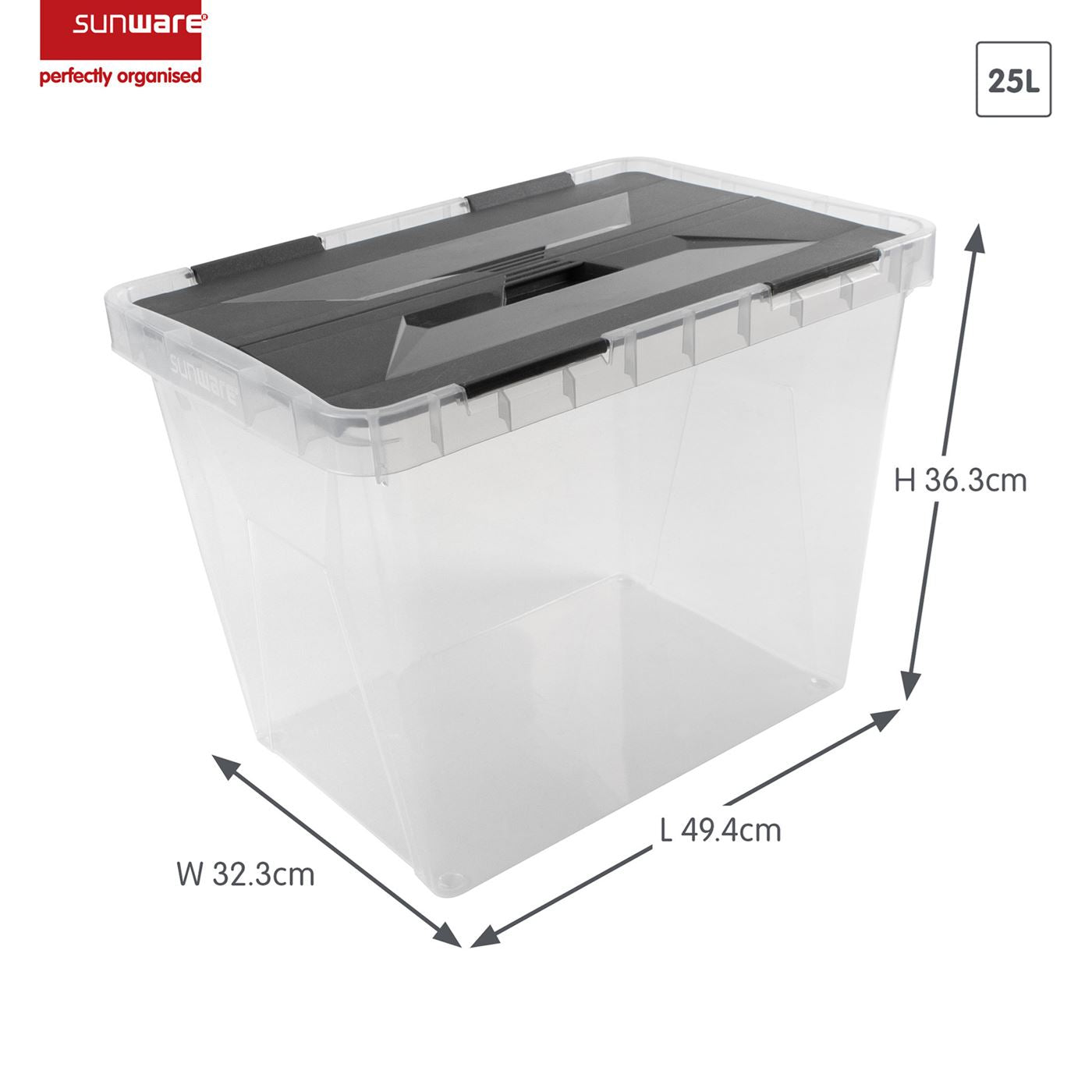 Onyx opbergbox 25L transparant antraciet