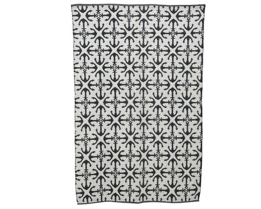 Buitenvloerkleed 100% pvc met blauw ankermotief 180x120cm