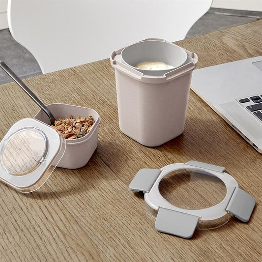 Sigma Home Food to go Lunch beker roze/lichtgrijs 11,5 x 11,5 x 18,5 cm