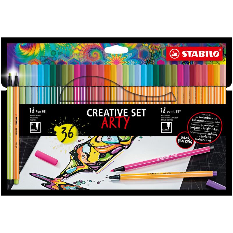 Arty Creative set Pen 68/Point 88 etui a 36 kleuren, 18 viltstiften en 18 fineliners