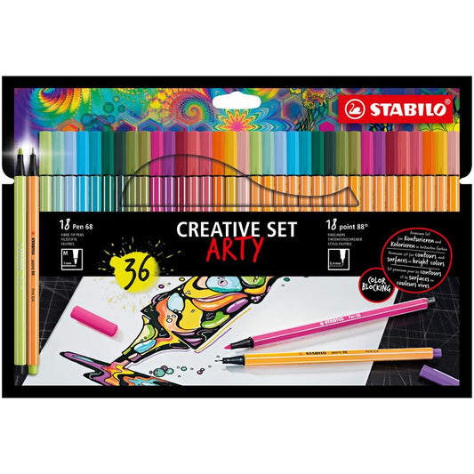 Arty Creative set Pen 68/Point 88 etui a 36 kleuren, 18 viltstiften en 18 fineliners